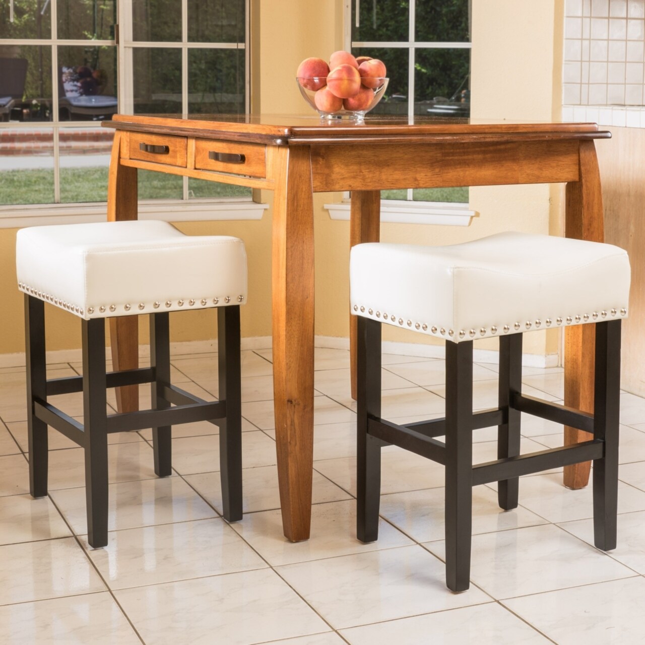 GDFStudio Ralph Off-White Leather Backless 26-Inch Counter Stool (Set of 2)